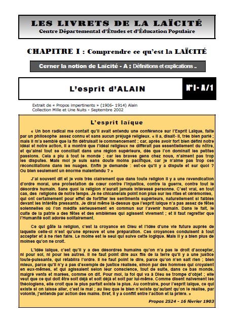 Cette partie propose de « comprendre » ce qu`est la Laïcité selon la triple approche, cerner la notion de la Laïcité,  présenter l` Histoire, approfondir ces notions